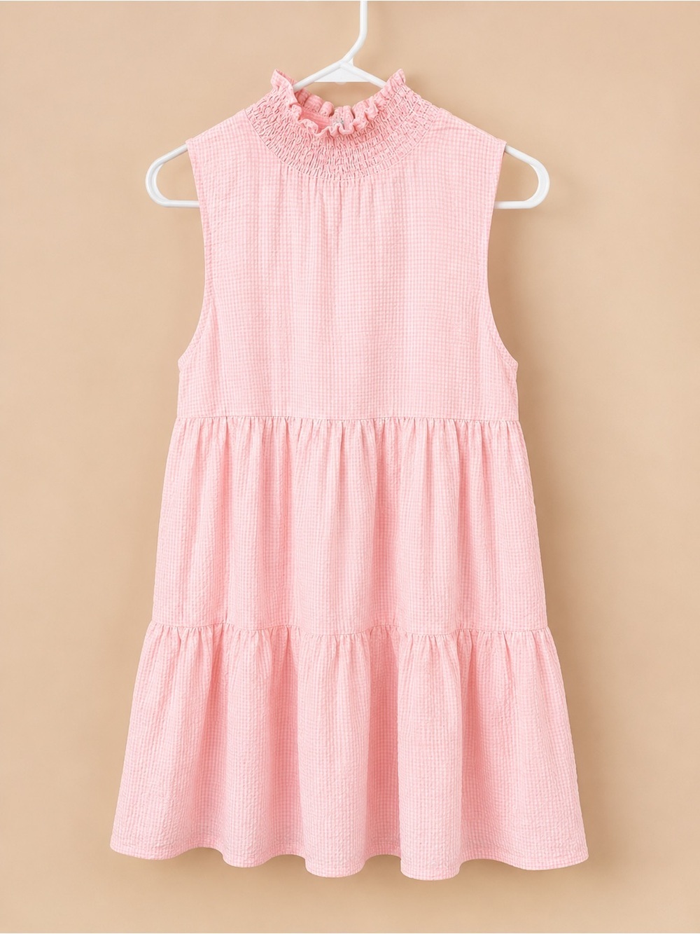 English Factory Pink Sleeveless Ruffle Mock-Neck Tiered Dress w bow XS